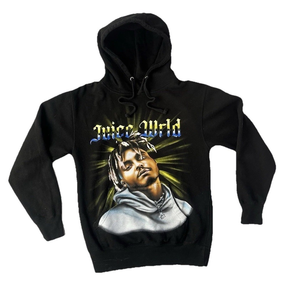 Juice Wrld Mens Hoodie Black Small Pullover Giant Portrait Graphic Air Brush
